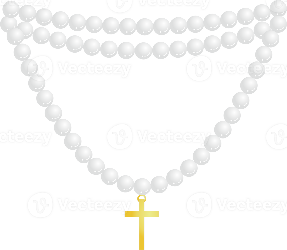 White pearl necklace with cross pendant png