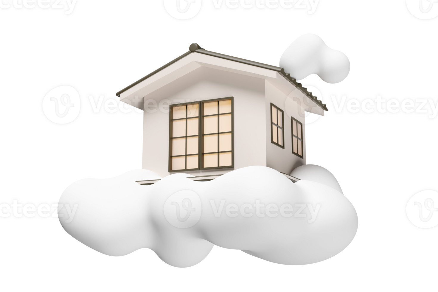 3d Japanese style house icon float with cloud isolated. real estate trading, dream house concept, 3d render illustration png