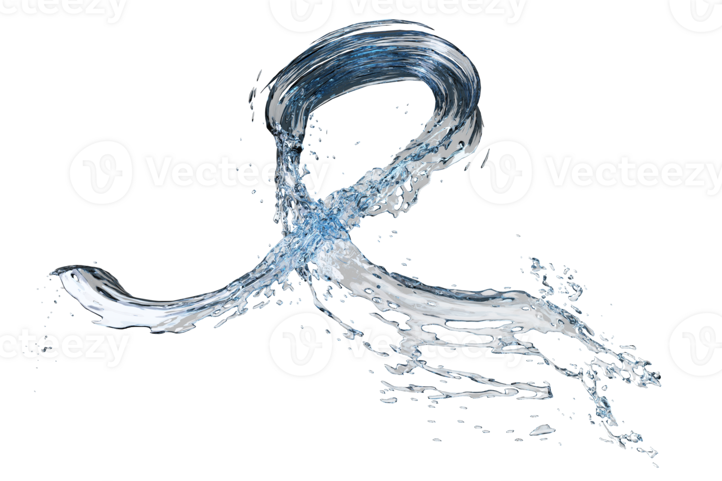 3d clear blue water scattered around, water splash transparent, isolated. 3d render illustration png