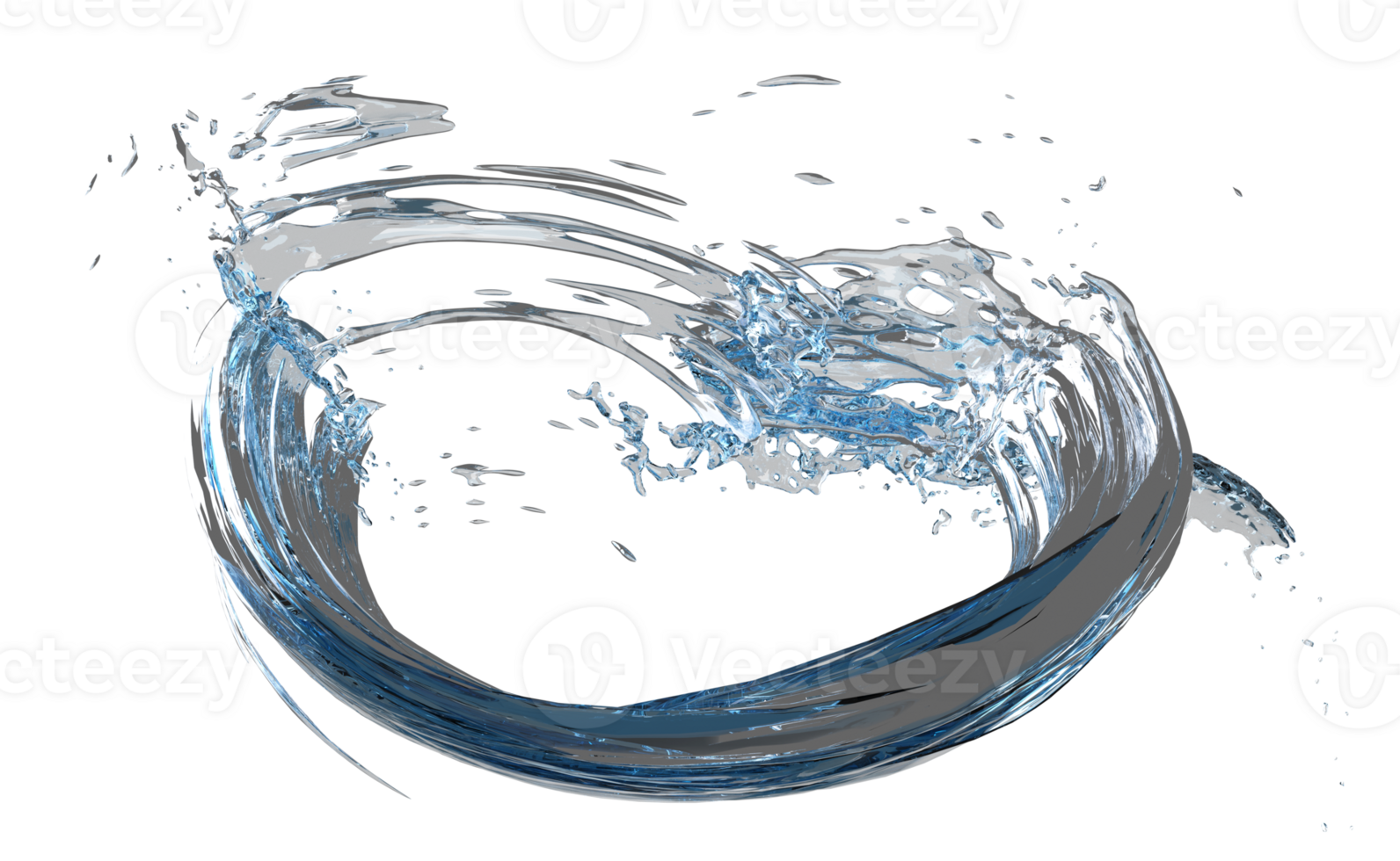 3d clear blue water scattered around, water splash transparent, isolated. 3d render illustration png