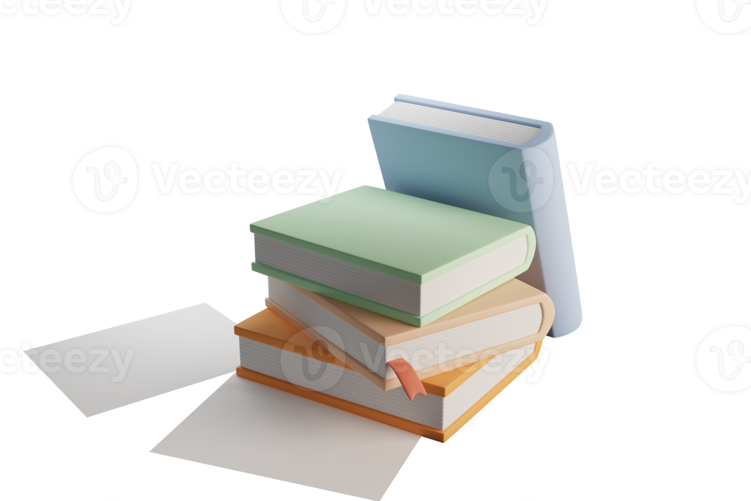 books stacked together in layers 3D rendering png