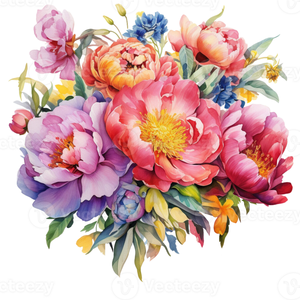 Beautiful Multicolor Peony Flower Watercolor png