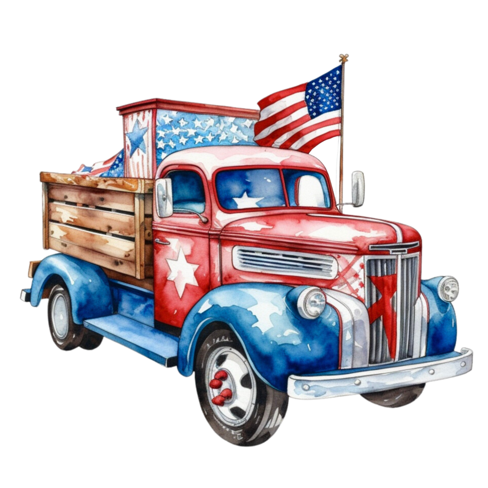 Vintage 4th of July Truck Sublimation Patriotic Clipart png
