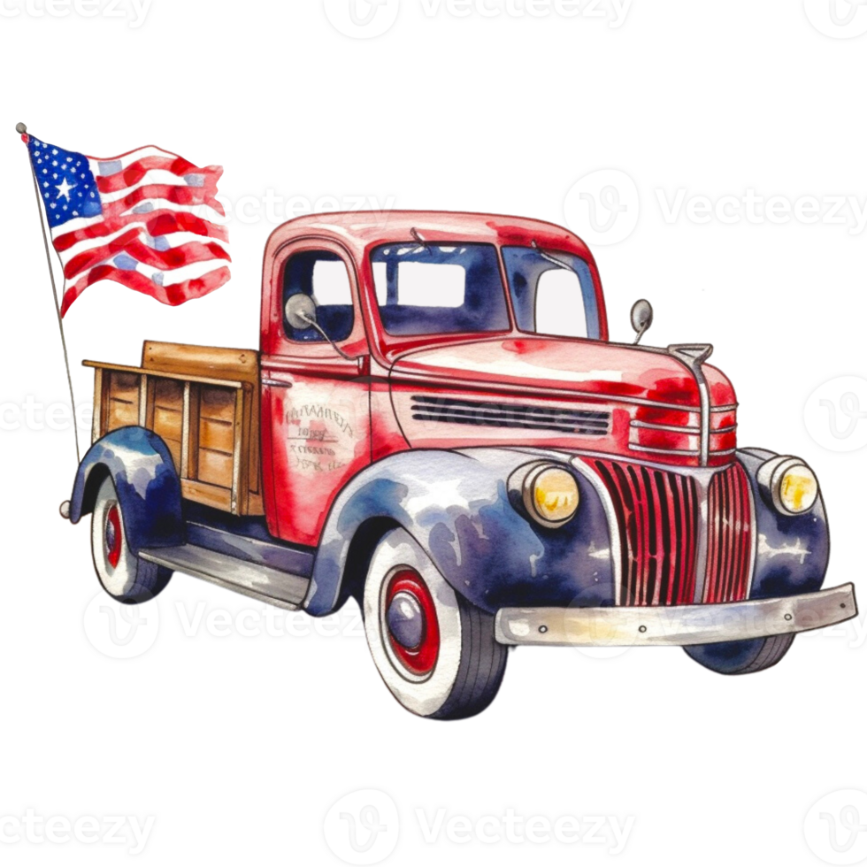 Vintage 4th of July Truck Sublimation Patriotic Clipart png