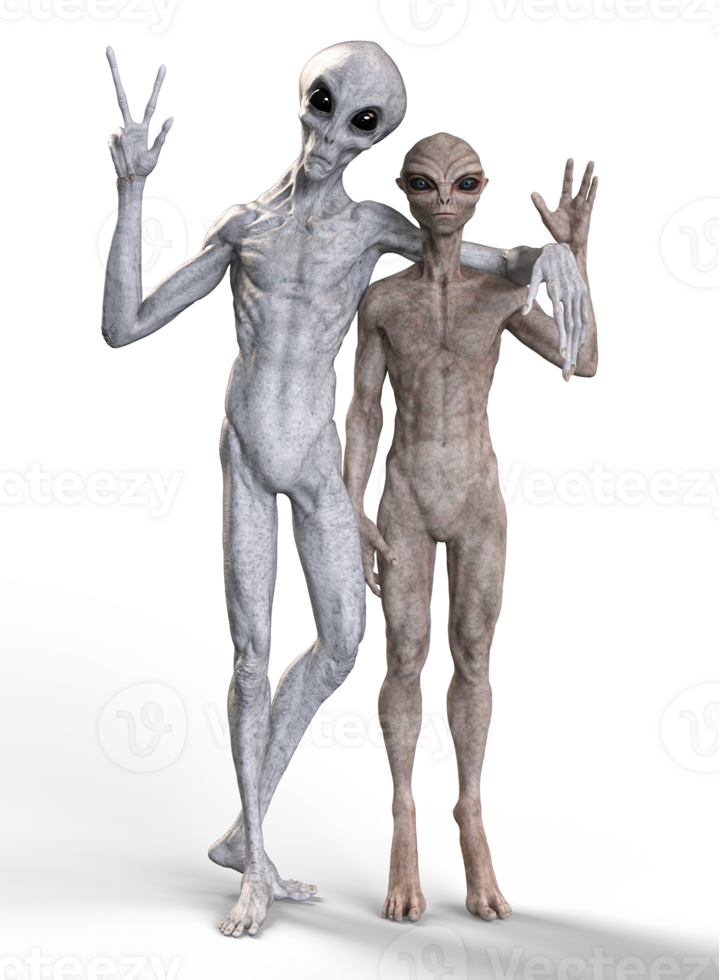 Grey alien on transparent background, 3d render png