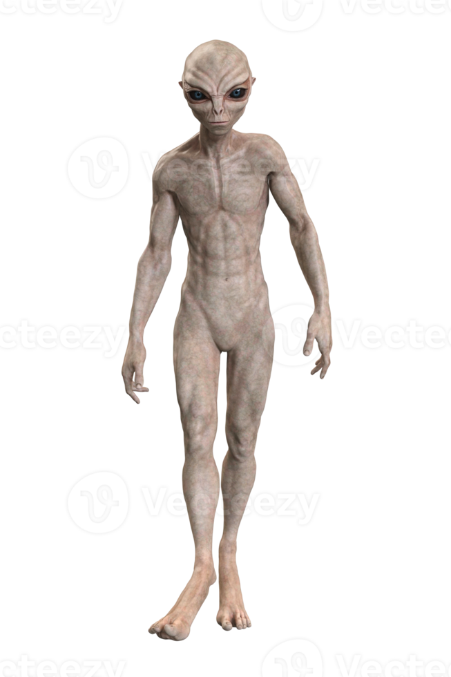 Grey alien on transparent background, 3d render png