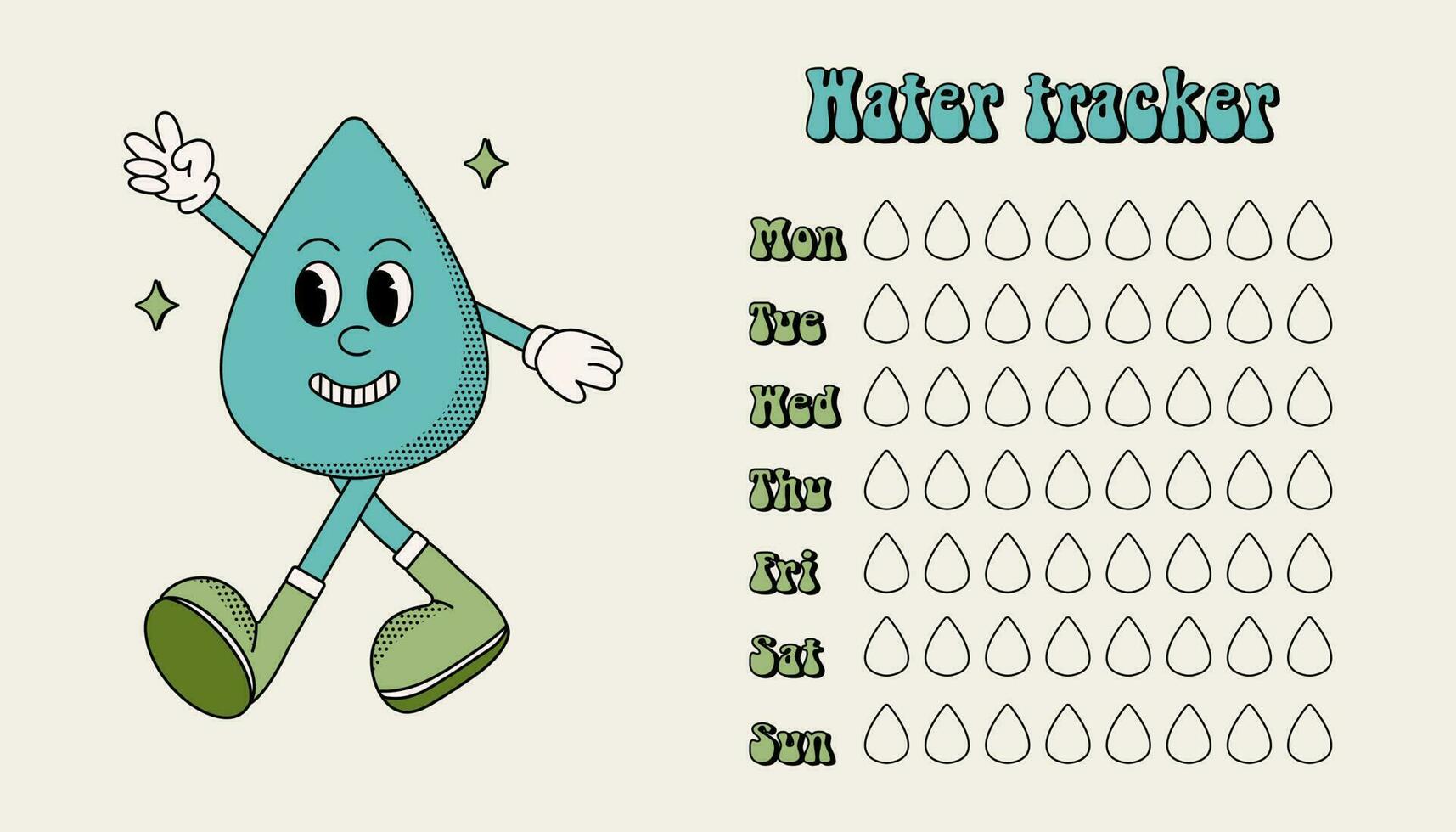 Water tracker with groovy character vector