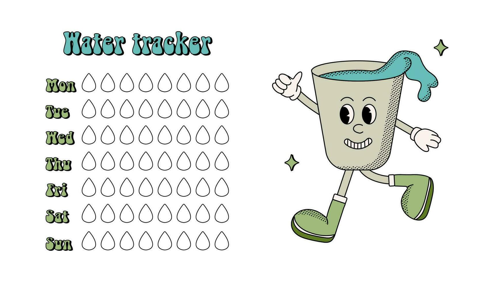 Water tracker with groovy character on white background vector