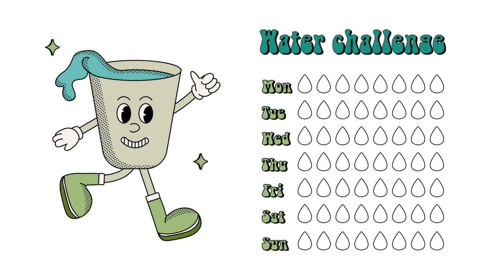 Water tracker with groovy character on white background vector