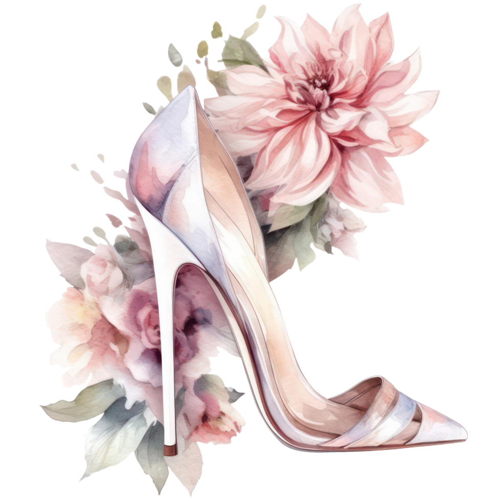 Floral Heels Fashion watercolor t-shirt design transparent background