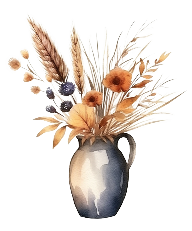 Vase With Dried Flowers Sublimation watercolor t-shirt design, transparent background, png