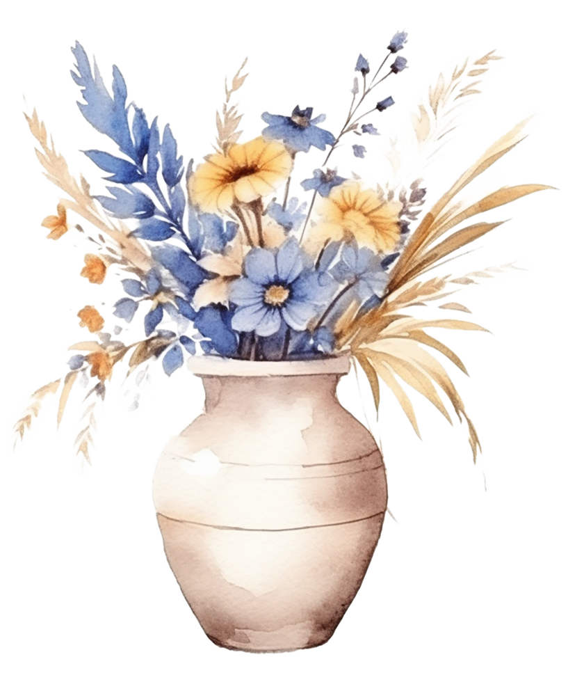 vaso com seco flores sublimação aguarela camiseta projeto, transparente fundo, ai gerado png