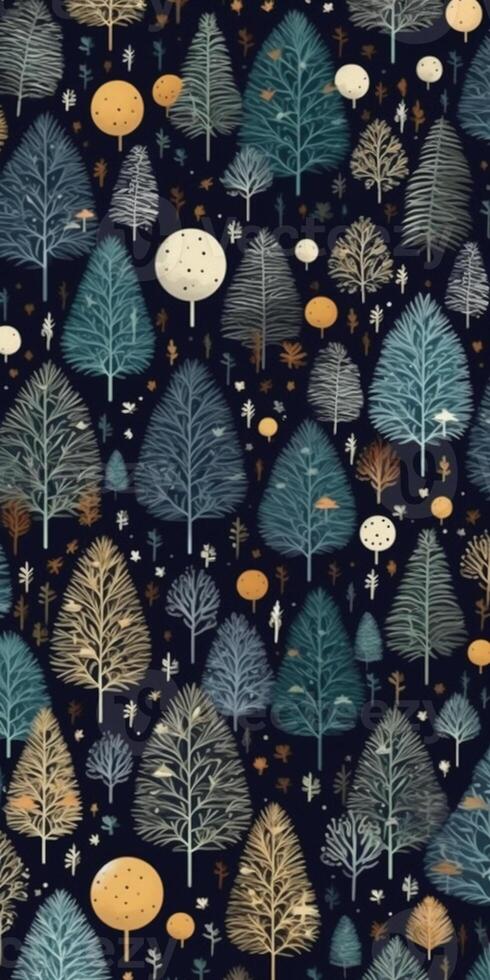Night forest pattern, minimal, graphic poster design. photo