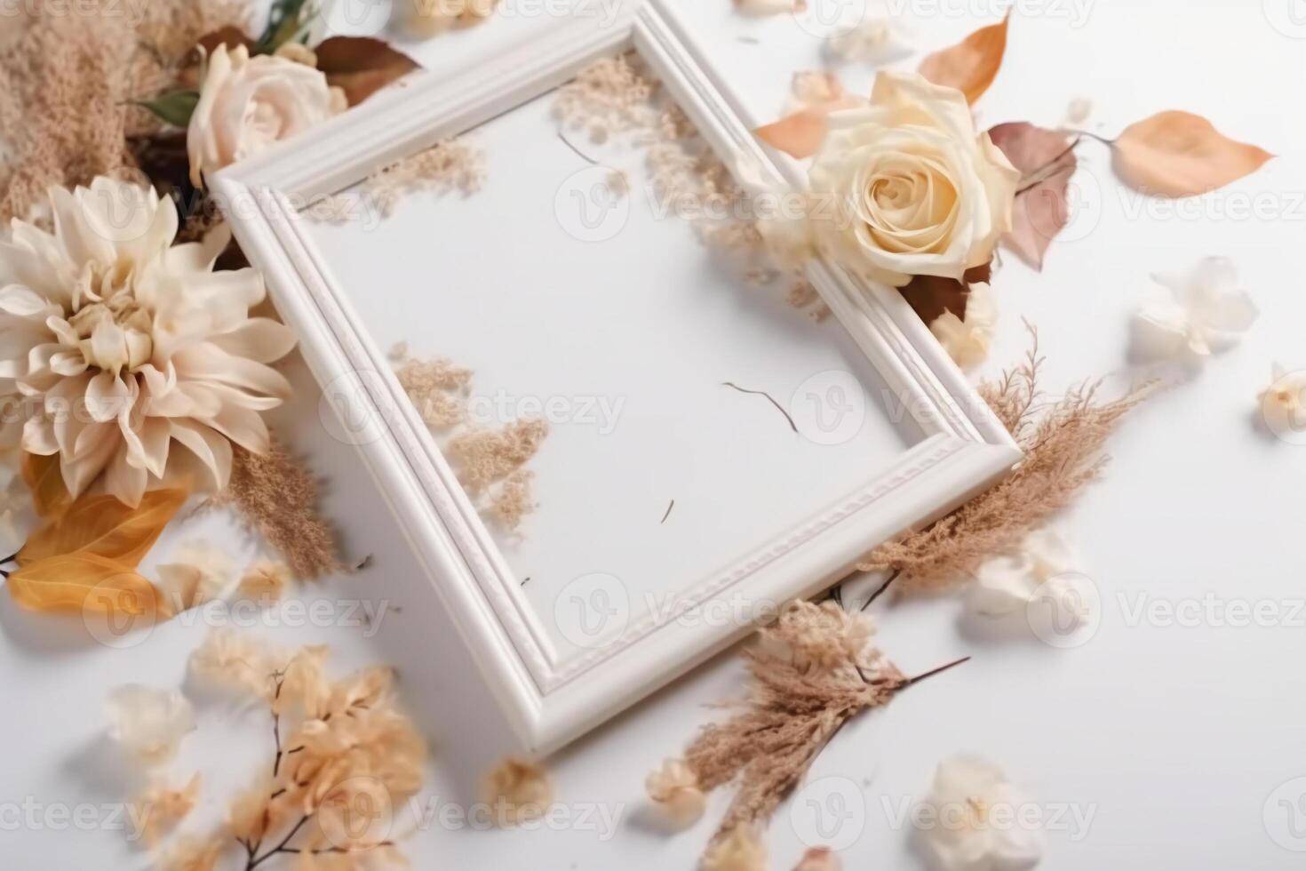 A frame decorated with flowers. photo