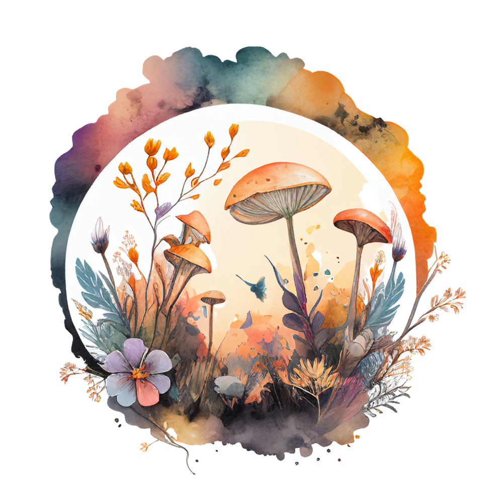 acquerello mistico funghi clipart ai generativo png