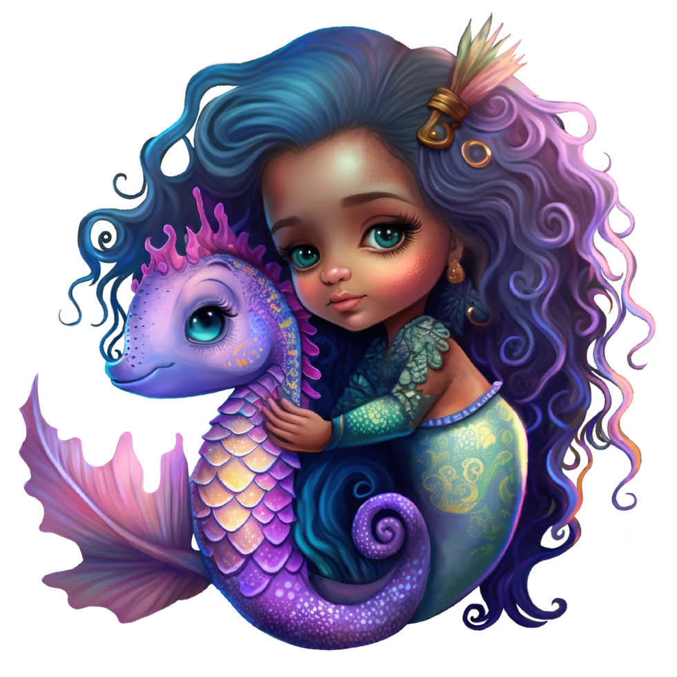 linda bebé sirena clipart acuarela camiseta diseño, transparente fondo, ai generado png