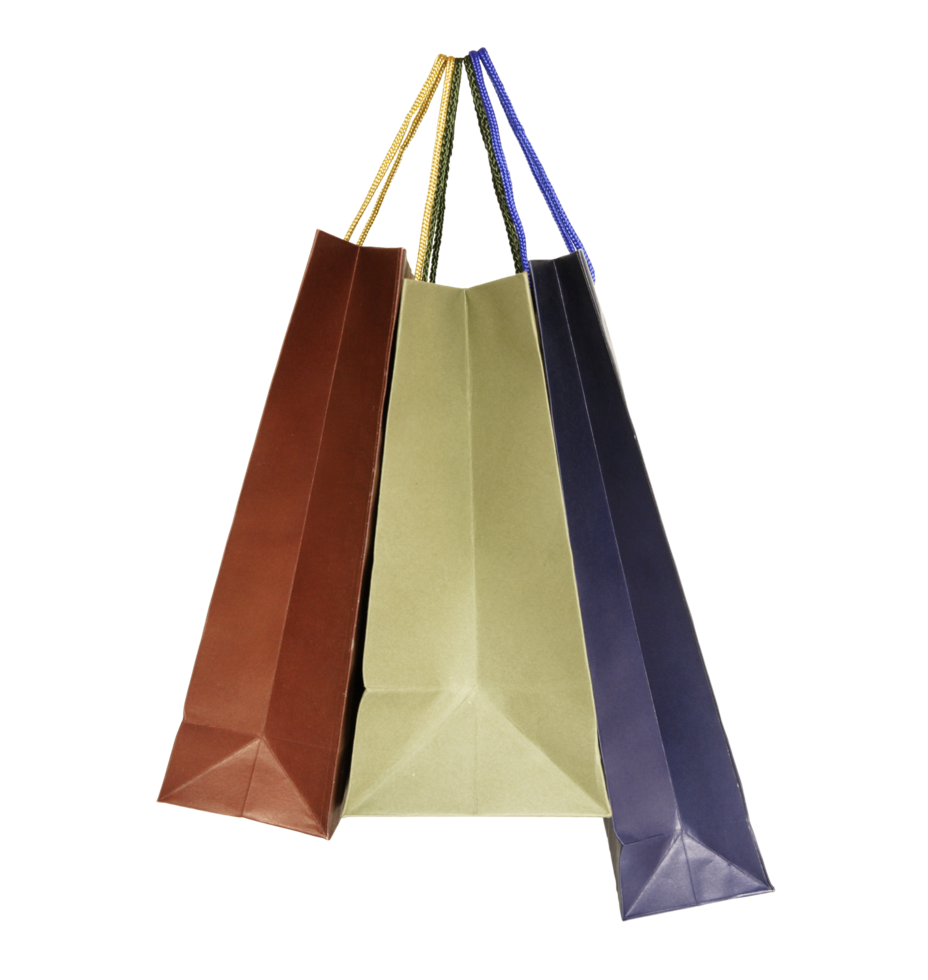 Colorful shopping bags isolated with clipping path for mockup png