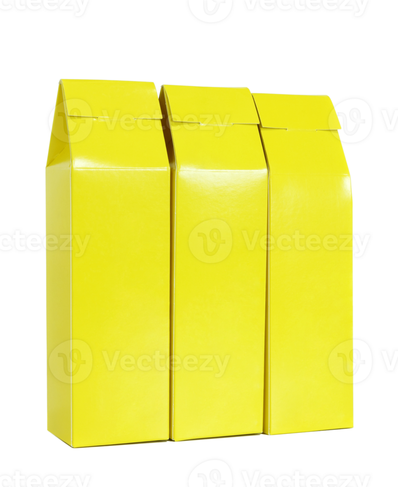 Yellow package box isolated with clipping path for mockup png