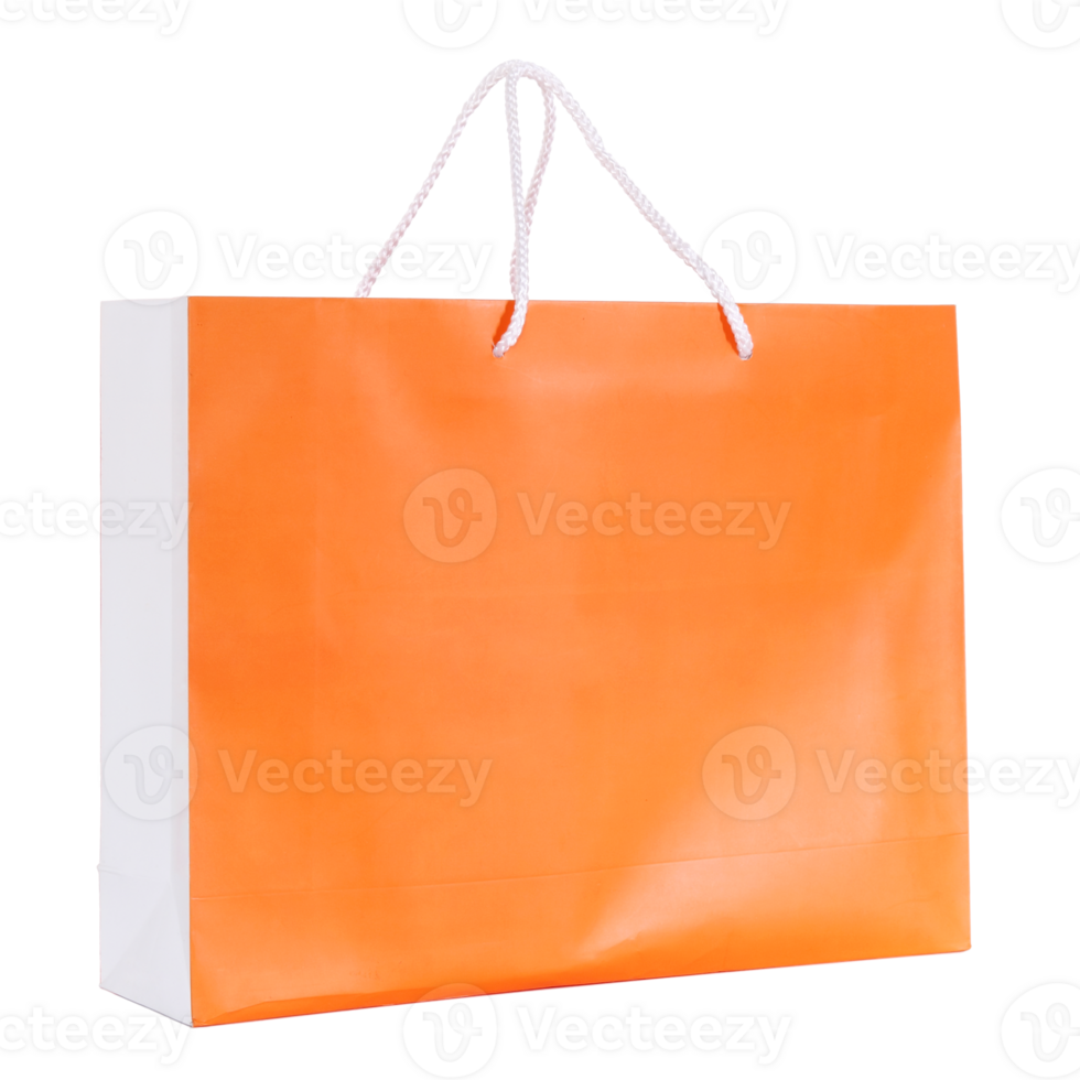 Orange shopping paper bag isolated with clipping path for mockup png