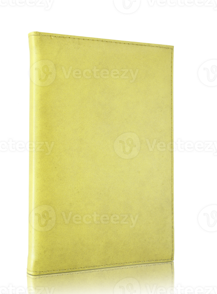 Yellow empty leather book isolated with reflect floor for mockup png