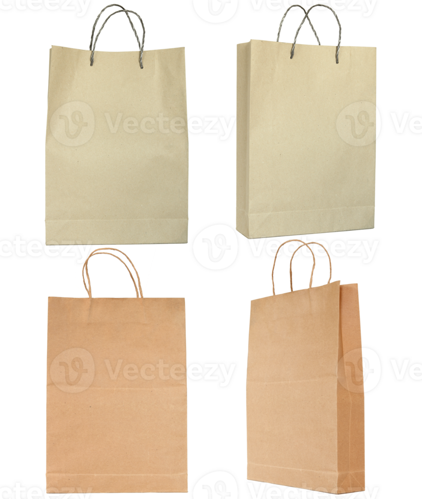 set of brown paper bag isolated with clipping path for mockup png