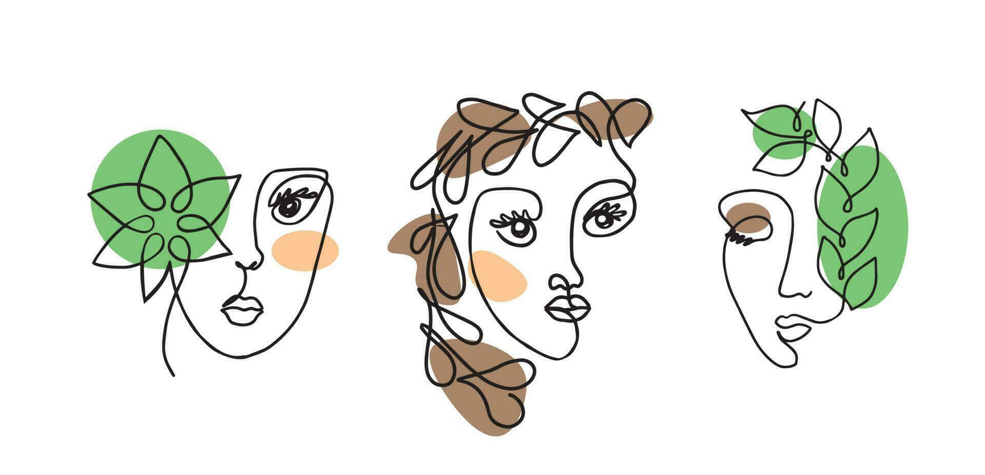 Girl's face in one line in color hand drawn in vector.Doodle style. vector