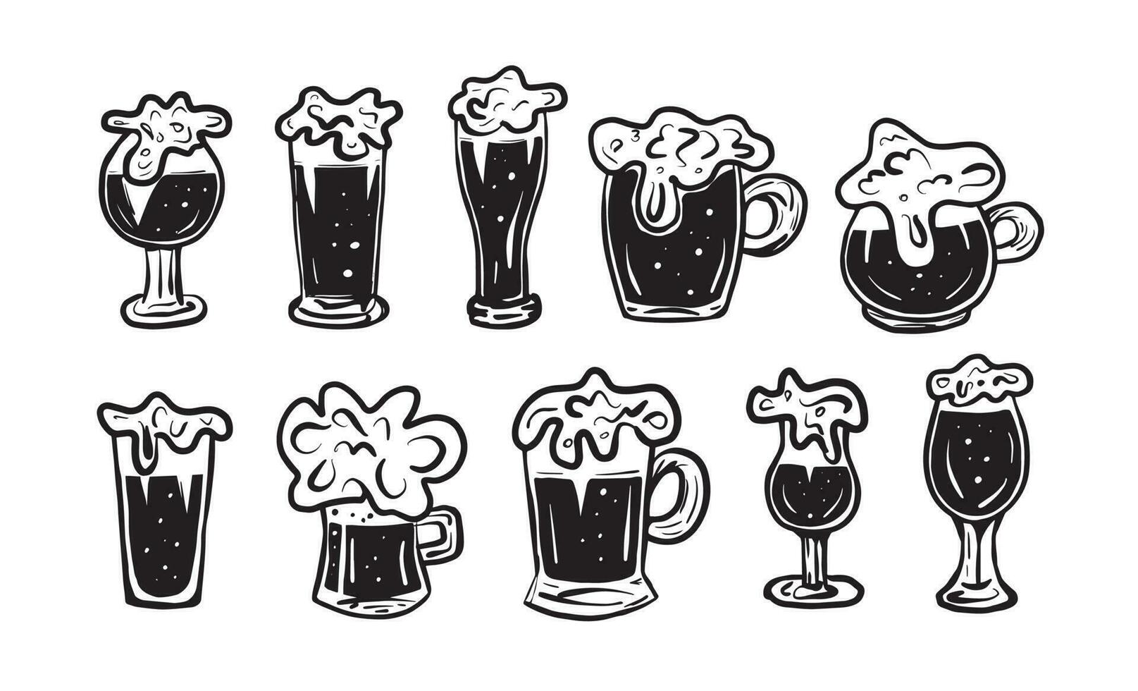 festival de octubre vector cerveza lentes y tazas en garabatear estilo. bebida cerveza. vector ilustración. vector conjunto de cerveza lentes