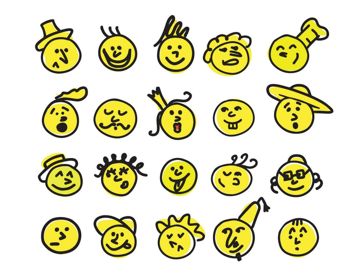 Collection of emoji icons drawn in doodle style.Vector illustration. vector