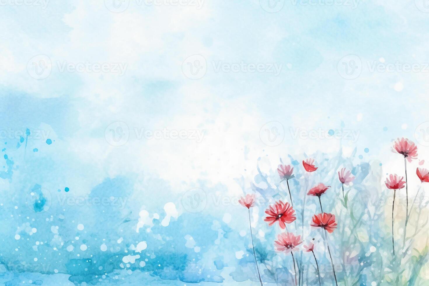 light blue background paper texture tiny petal flower painting in watercolor style. photo