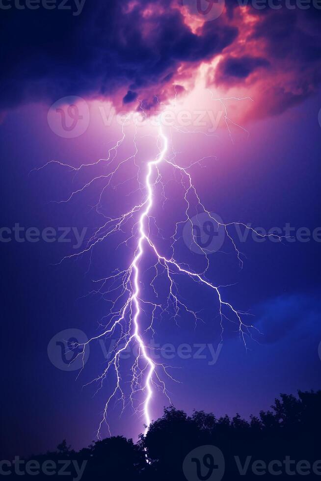 Realistic lightning in dark sky. photo