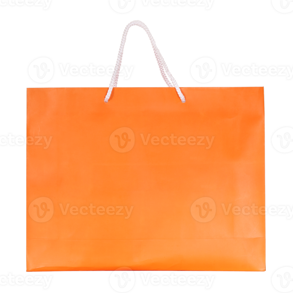 Orange shopping paper bag isolated with clipping path for mockup png