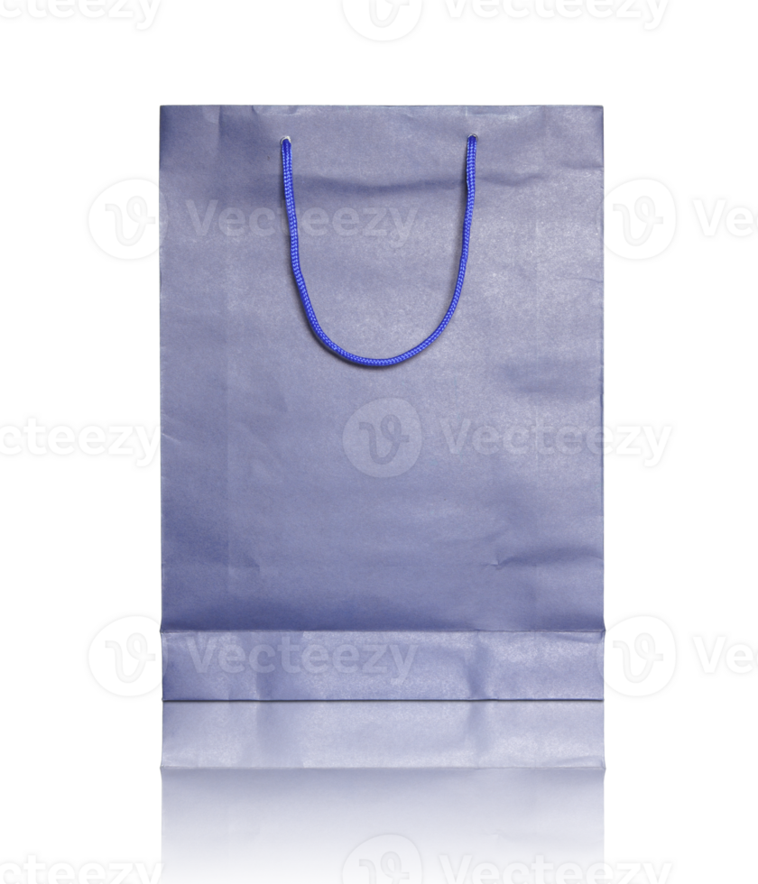 bolsa de compras azul aislada con suelo reflectante para maqueta png