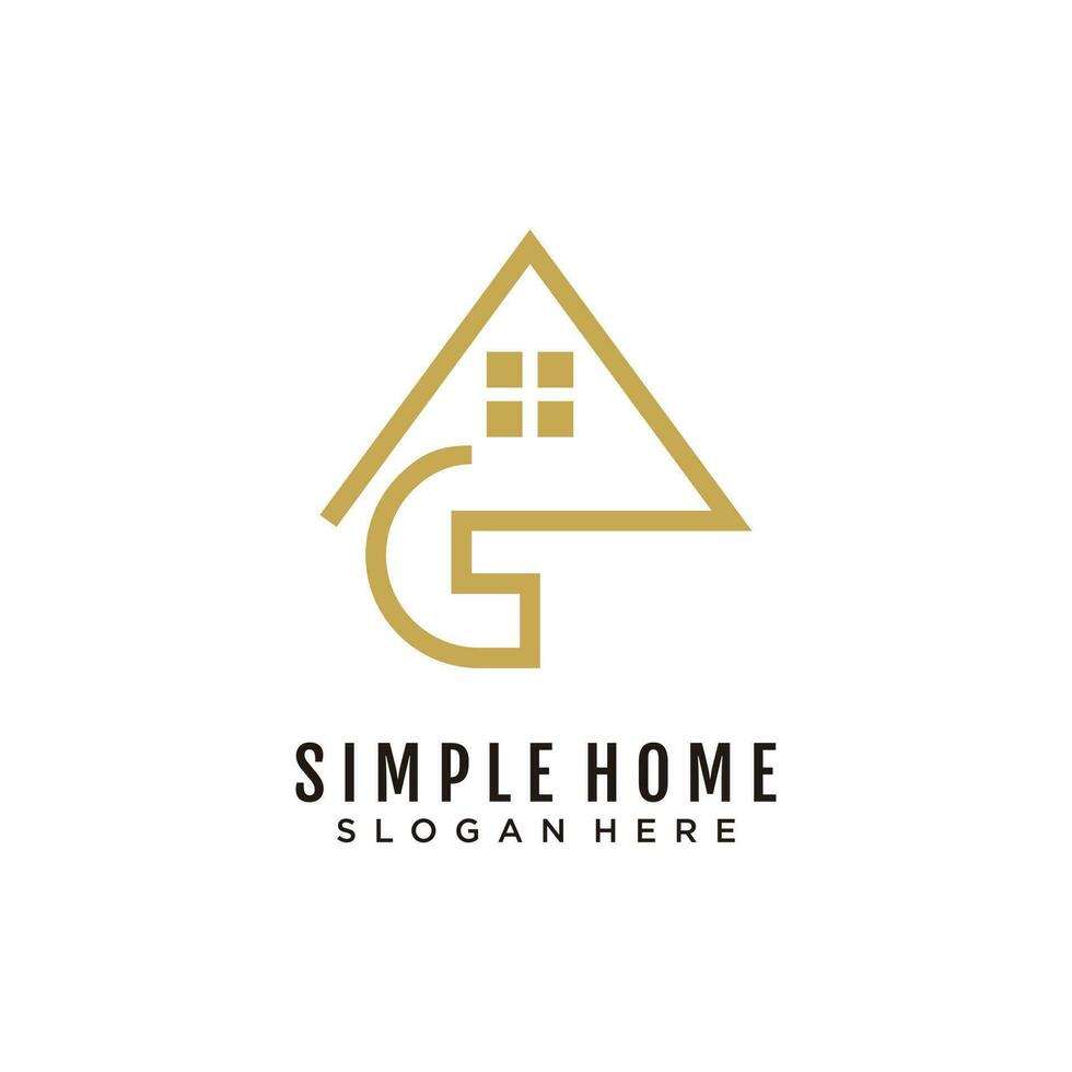 Simple home logo icon with initial G lineart design vector