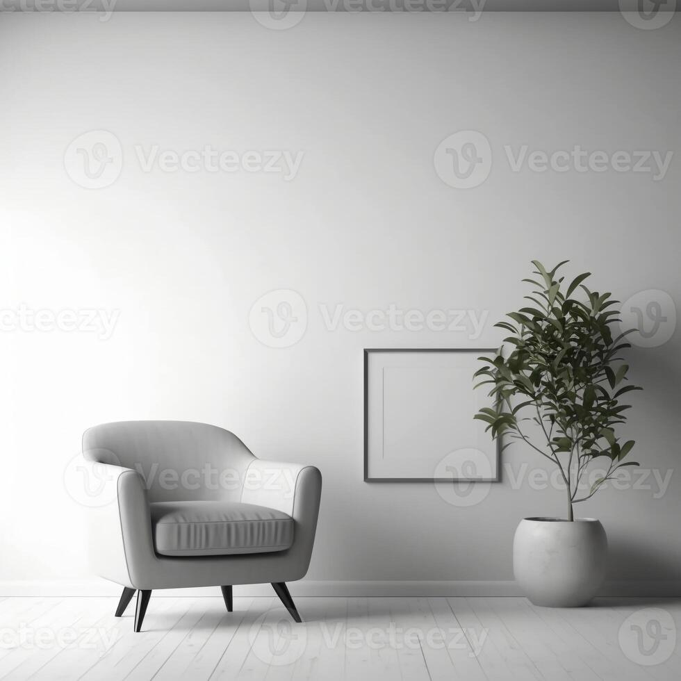moderno minimalista interior con un Sillón en vacío blanco color pared antecedentes. ai generativo foto