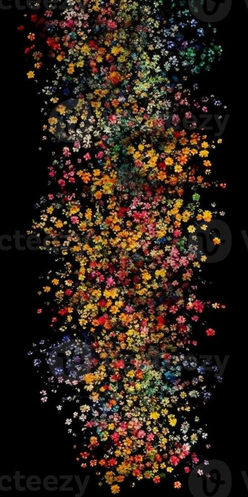 Watercolor, small flowers, black background, neatly arranged, continuous in all directions. photo