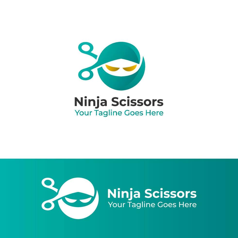 cortar con tijeras forma ninja logo vector diseño en azul