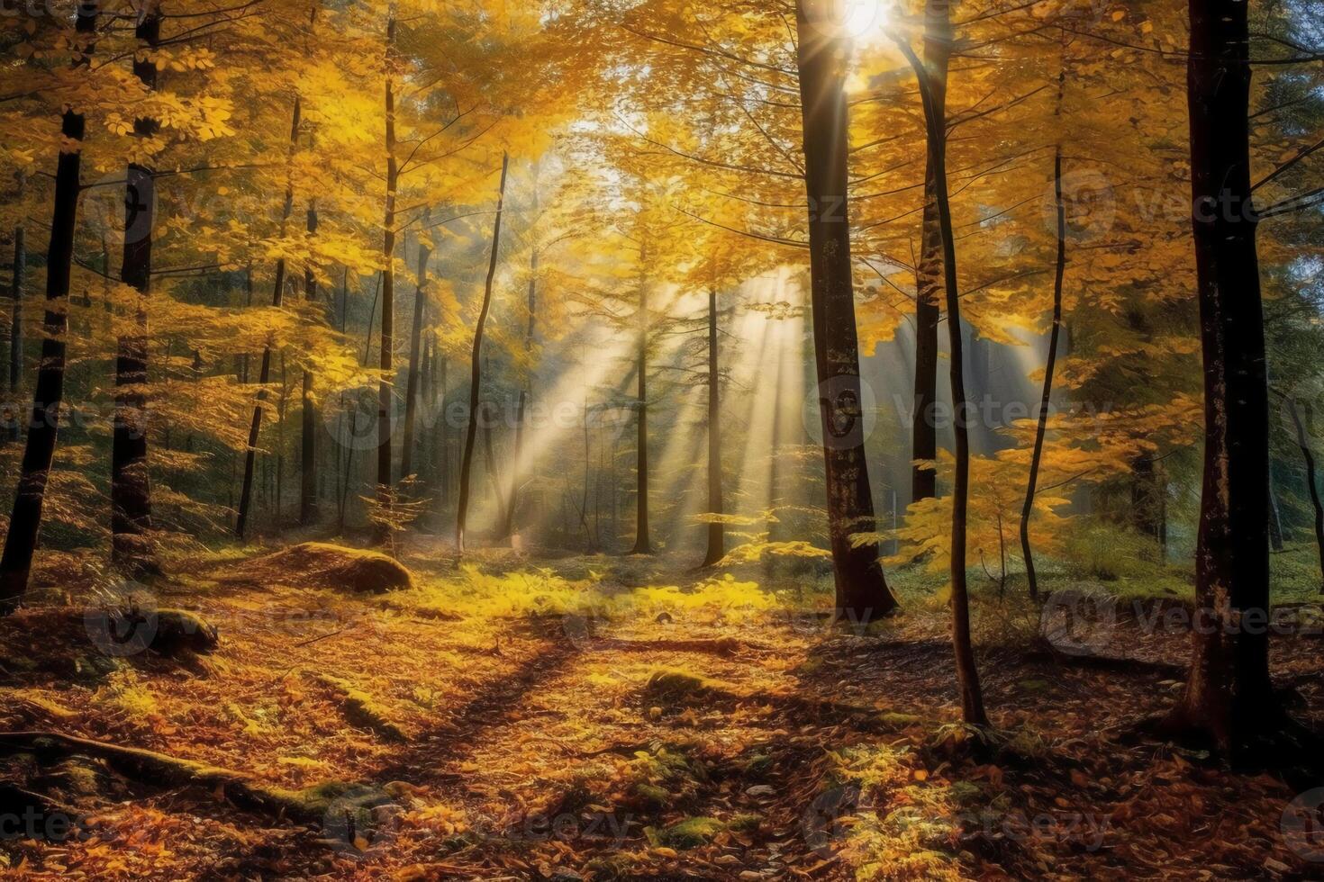The most beautiful yellow autumn forest in the world. photo