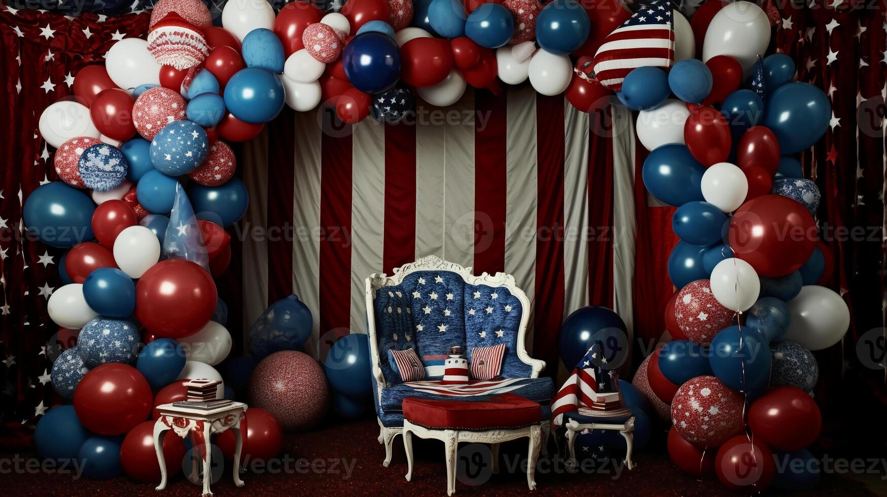 Decorated in red white and blue for 4th July celebration. photo