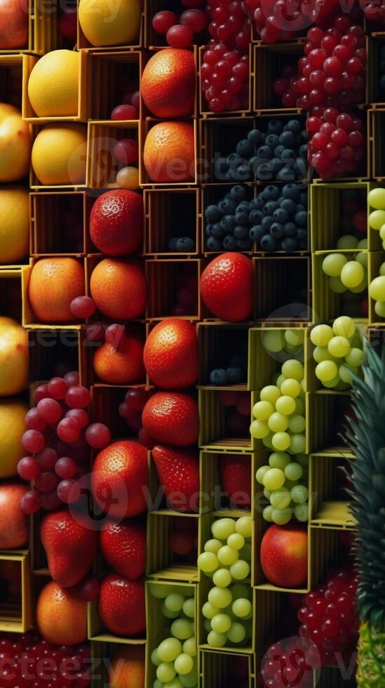 A collection of fruits in different colors. photo