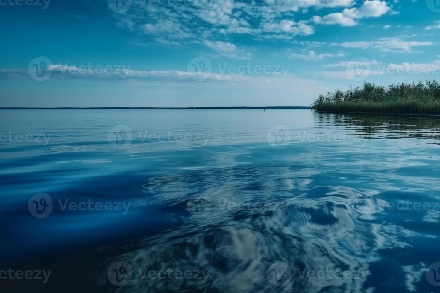 A scene in which the entire light blue sky is reflected in the water. photo