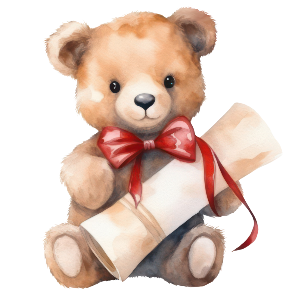 Cute Teddy Bear Graduation Clipart watercolor t-shirt design, transparent background, png