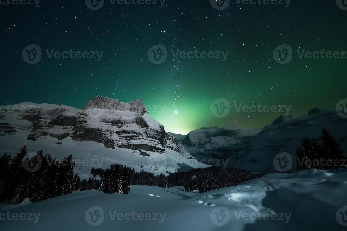 Aurora, suizo Alpes, estrella, nieve, invierno. ai generativo foto