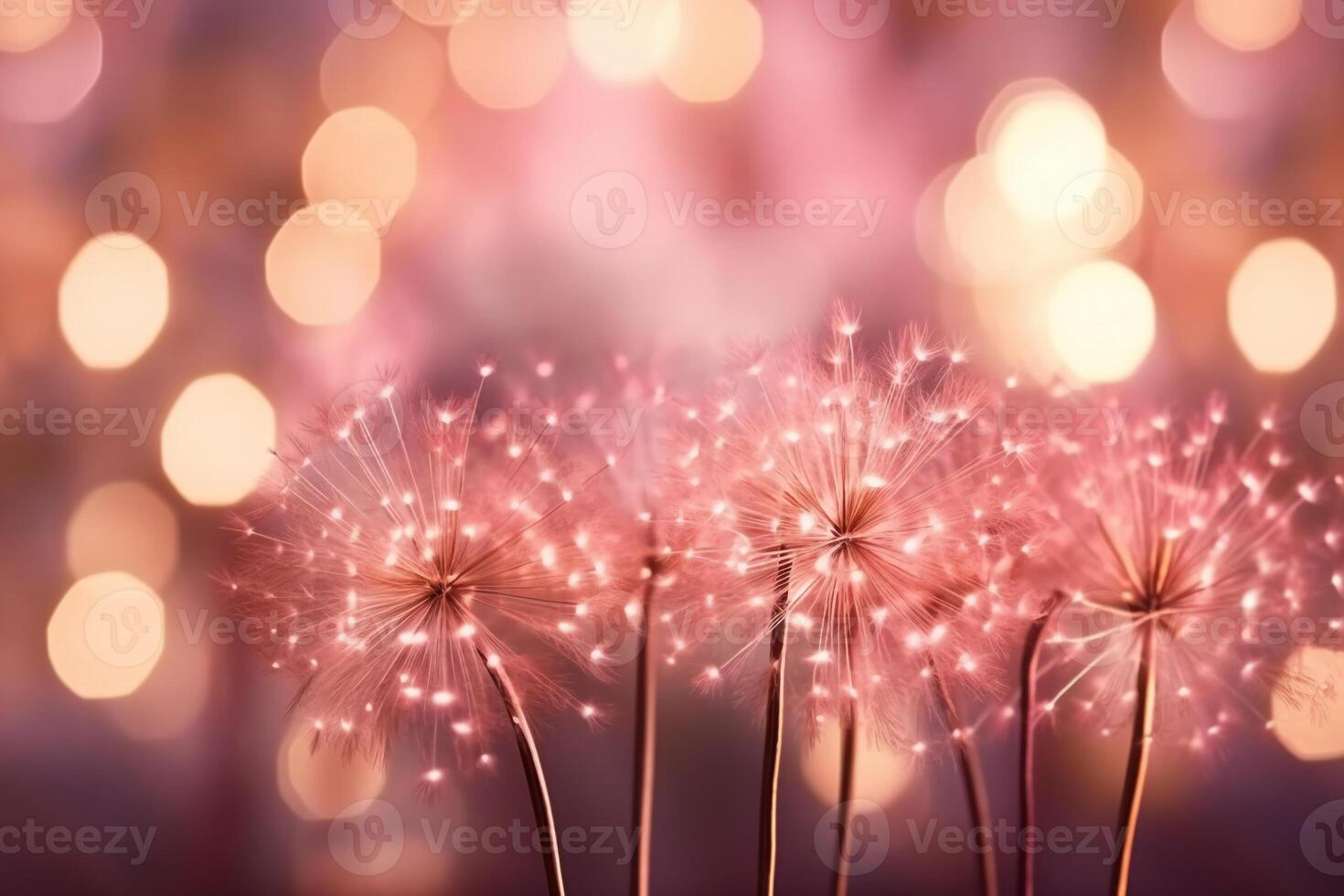 Gold and pink Fireworks and bokeh in New Year eve and copy space. Abstract background holiday. photo