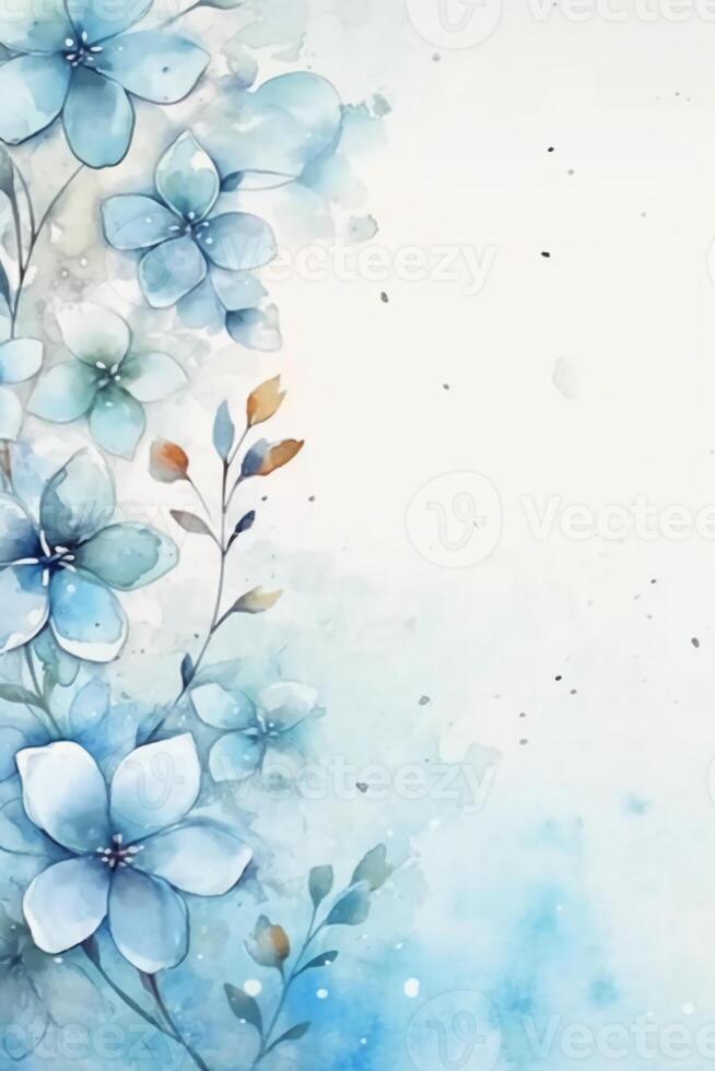 light blue background paper texture tiny petal flower painting in watercolor style. photo