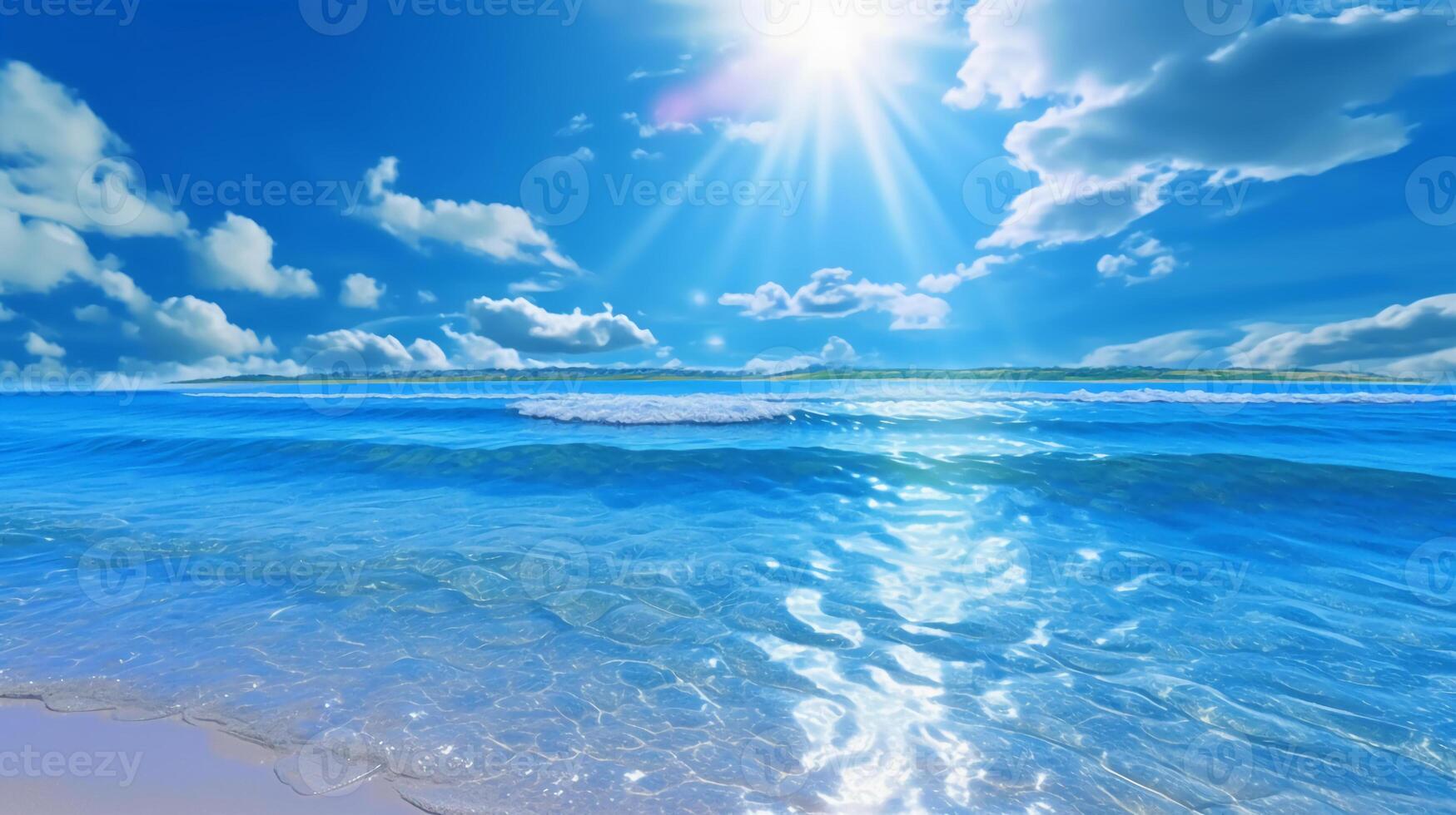 A beautiful beach with crystal blue water and white sand. photo