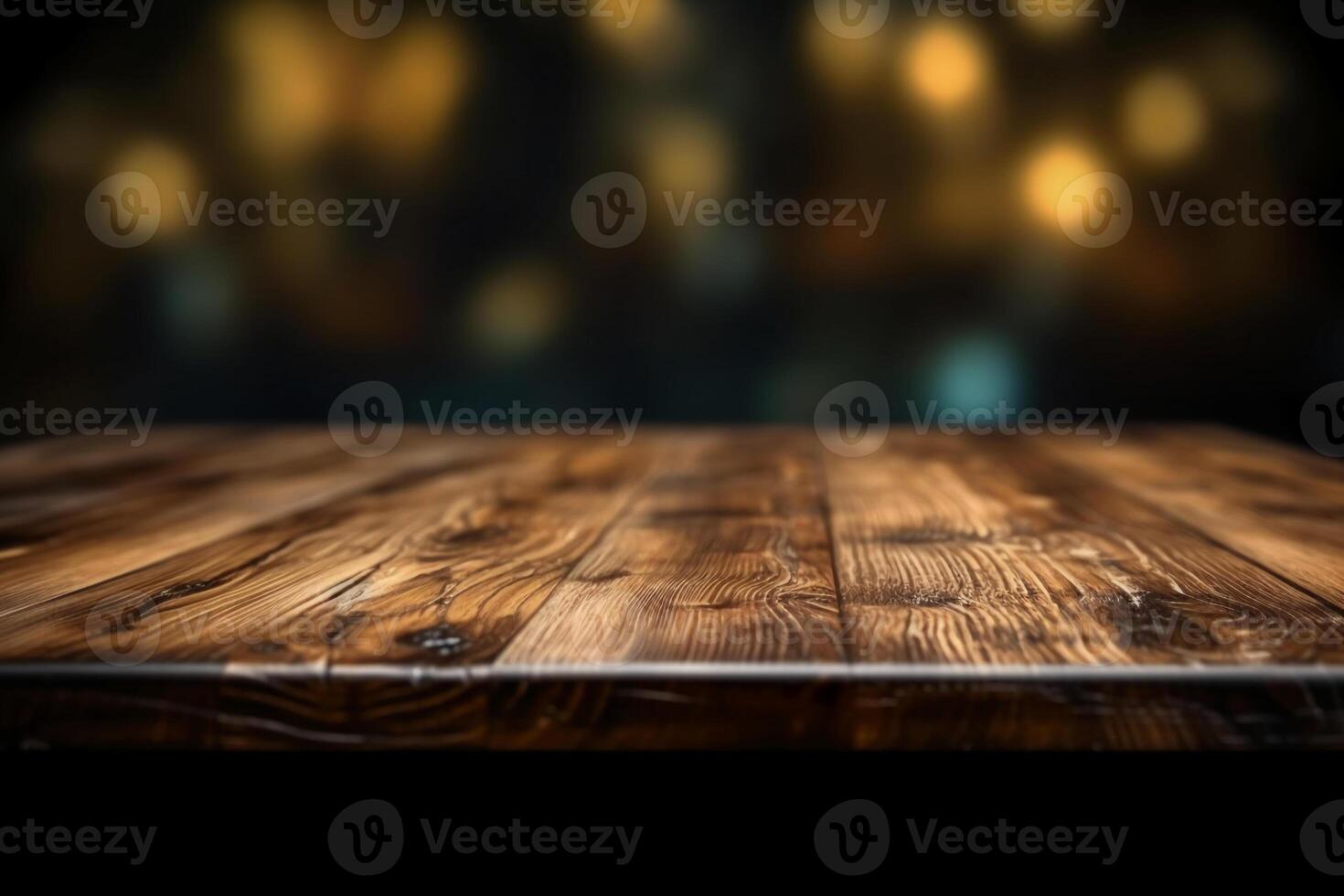 Wooden table with dark blurred background. photo