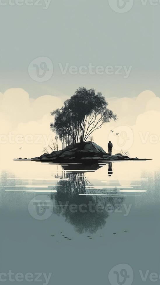 illustration of lonely, minimalist art, . photo