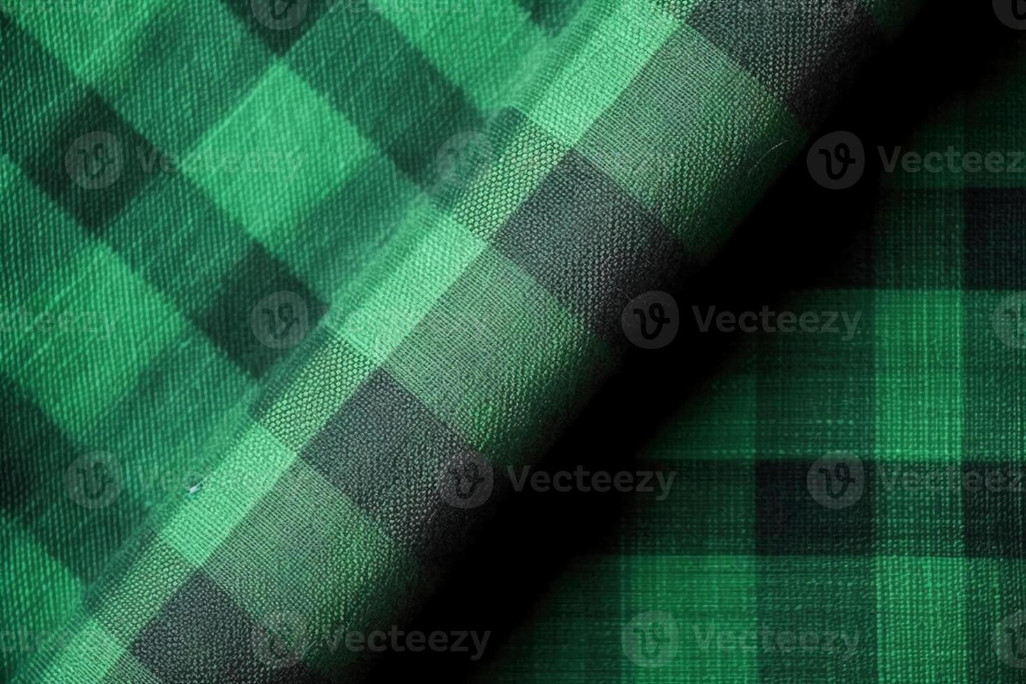 green fabric textile pattern, plaid background, linen cotton. photo