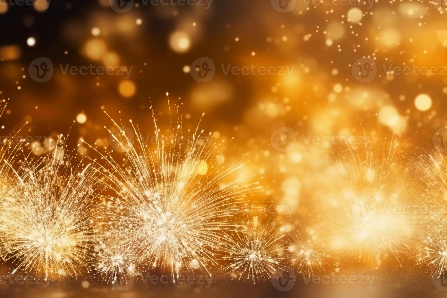 Gold and silver Fireworks and bokeh in New Year eve and copy space. Abstract background holiday. photo