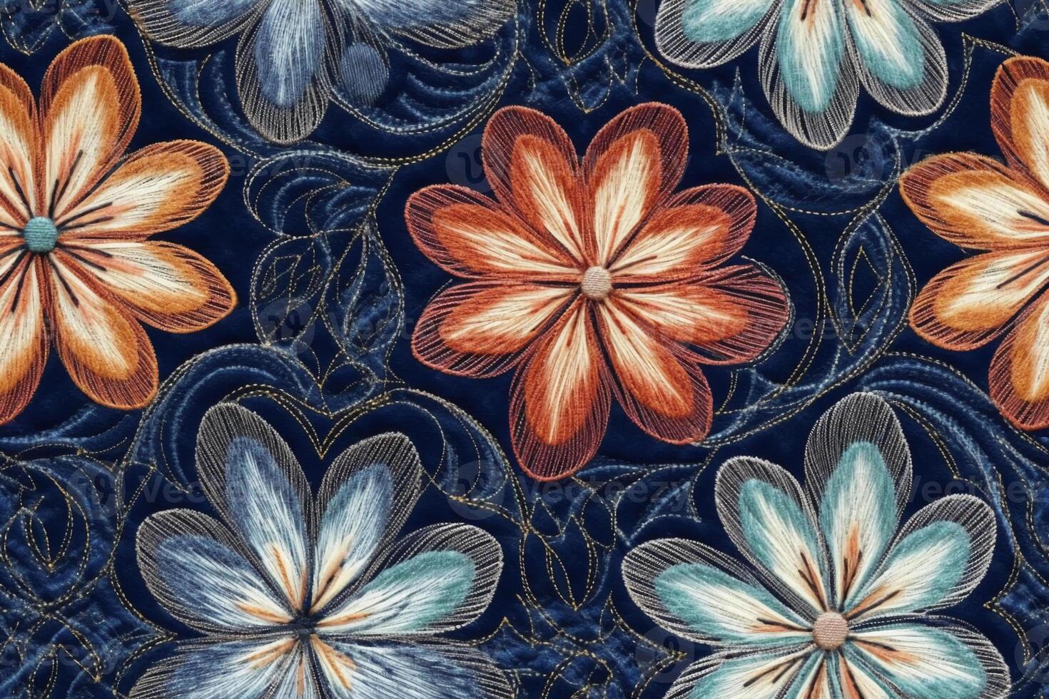 Embroidered texture, imaginary, aesthetic pattern. photo